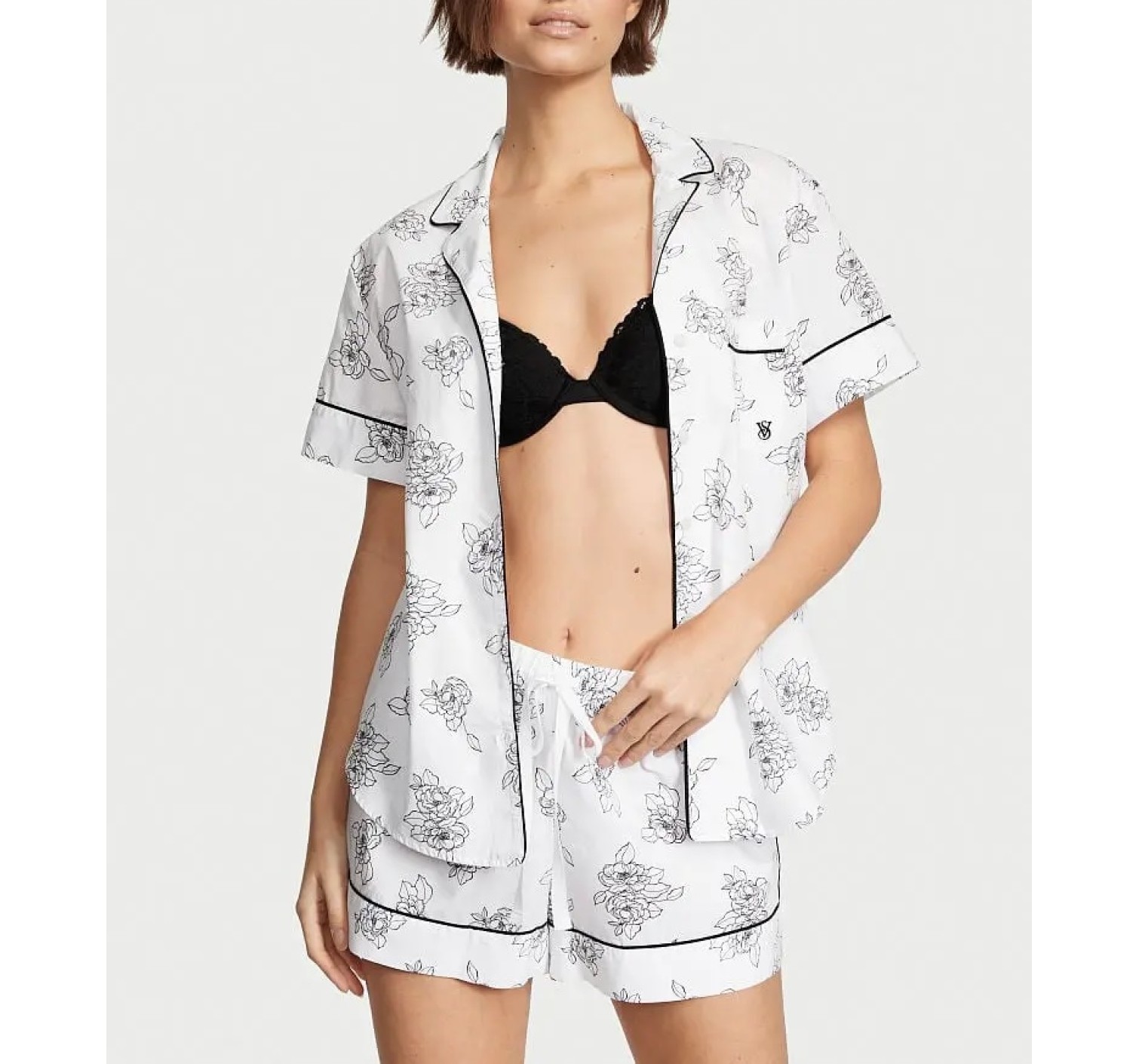 Пижама Cotton Short PJ Set White Flower Print