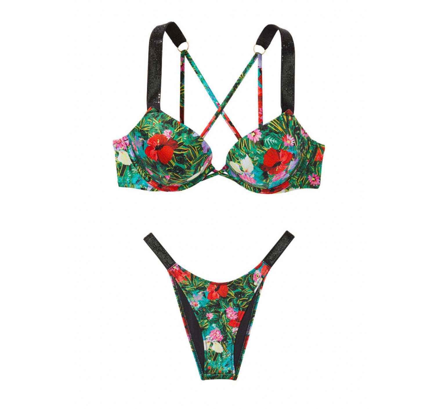 Купальник Shine Strap Bombshell Add-2-Cups Push-Up Bikini Set Tropical Floral
