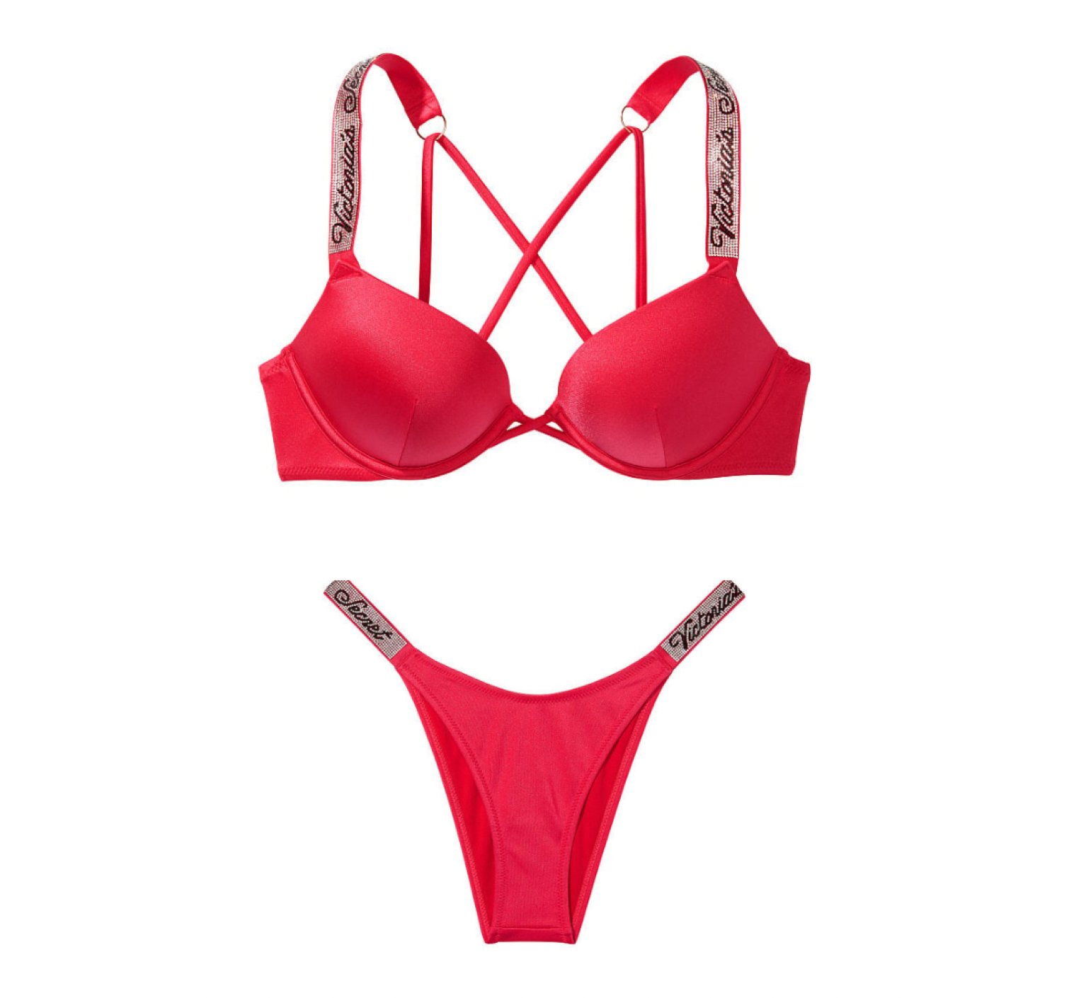 Купальник Shine Strap Bombshell Add-2-Cups Push-Up Bikini Set Wild Strawberry Logo