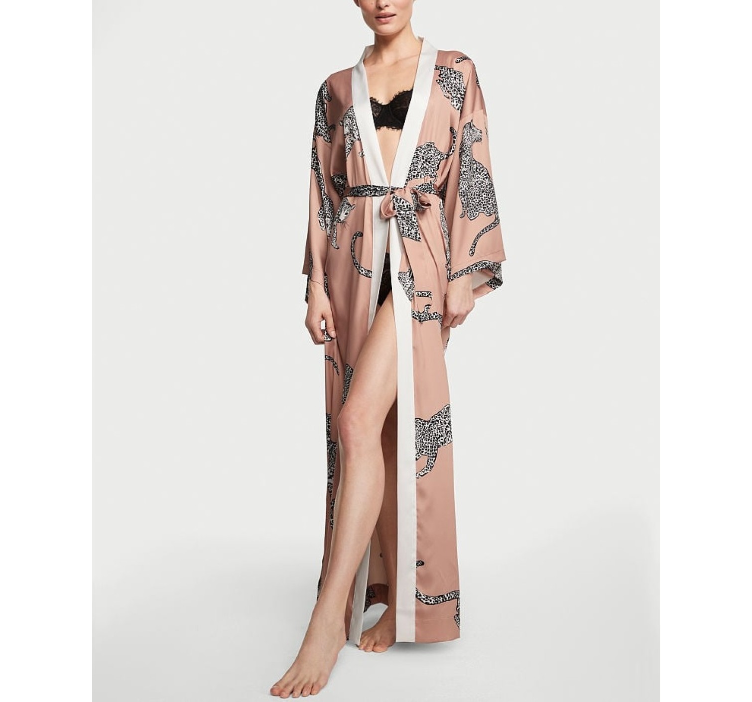 Халат Satin Long Robe Beige Leopard