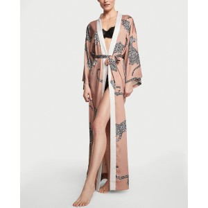 Халат Satin Long Robe Beige Leopard