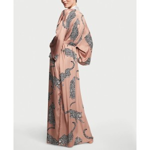 Халат Satin Long Robe Beige Leopard