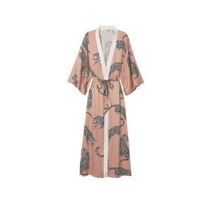 Халат Satin Long Robe Beige Leopard