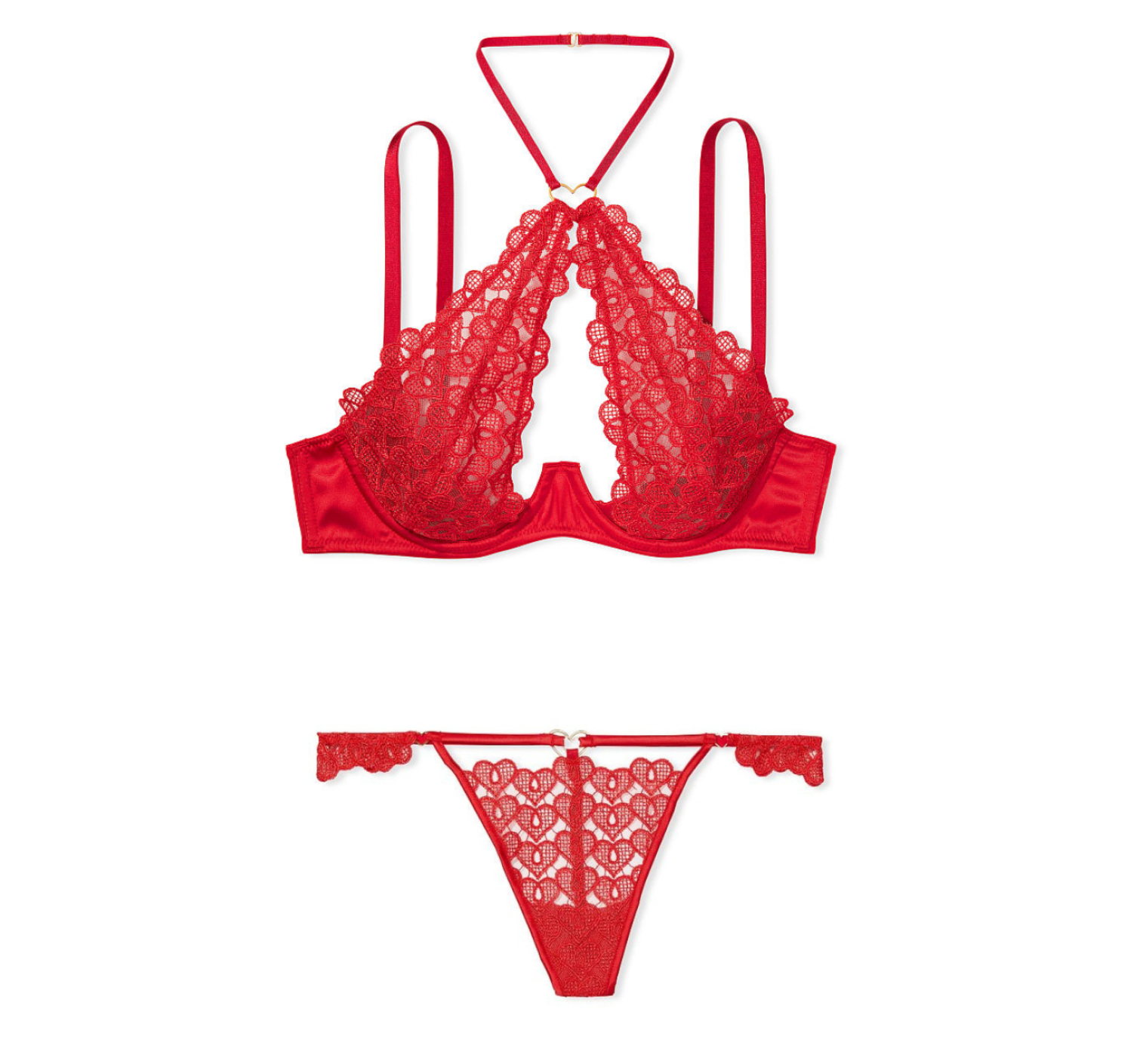 Комплект Sweetheart Lace Open Cup Halter Lipstick Bra Set