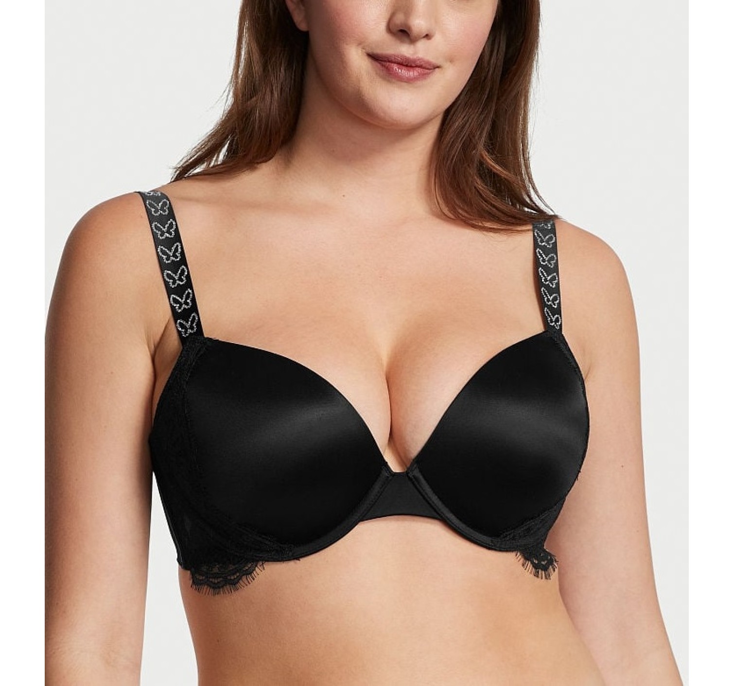 Комплект Satin & Lace Shine Strap Push-Up Bra Black Set