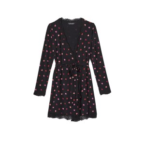 Халат Modal Lace-Trim Robe Black Heart Print