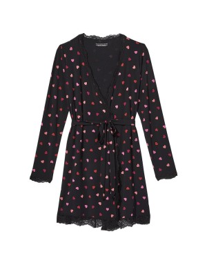 Халат Modal Lace-Trim Robe Black Heart Print