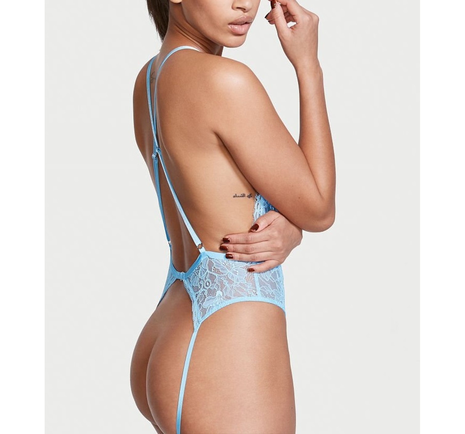 Боди Lace Plunge Crotchless Teddy Ouvert Blue
