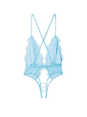 Боди Lace Plunge Crotchless Teddy Ouvert Blue