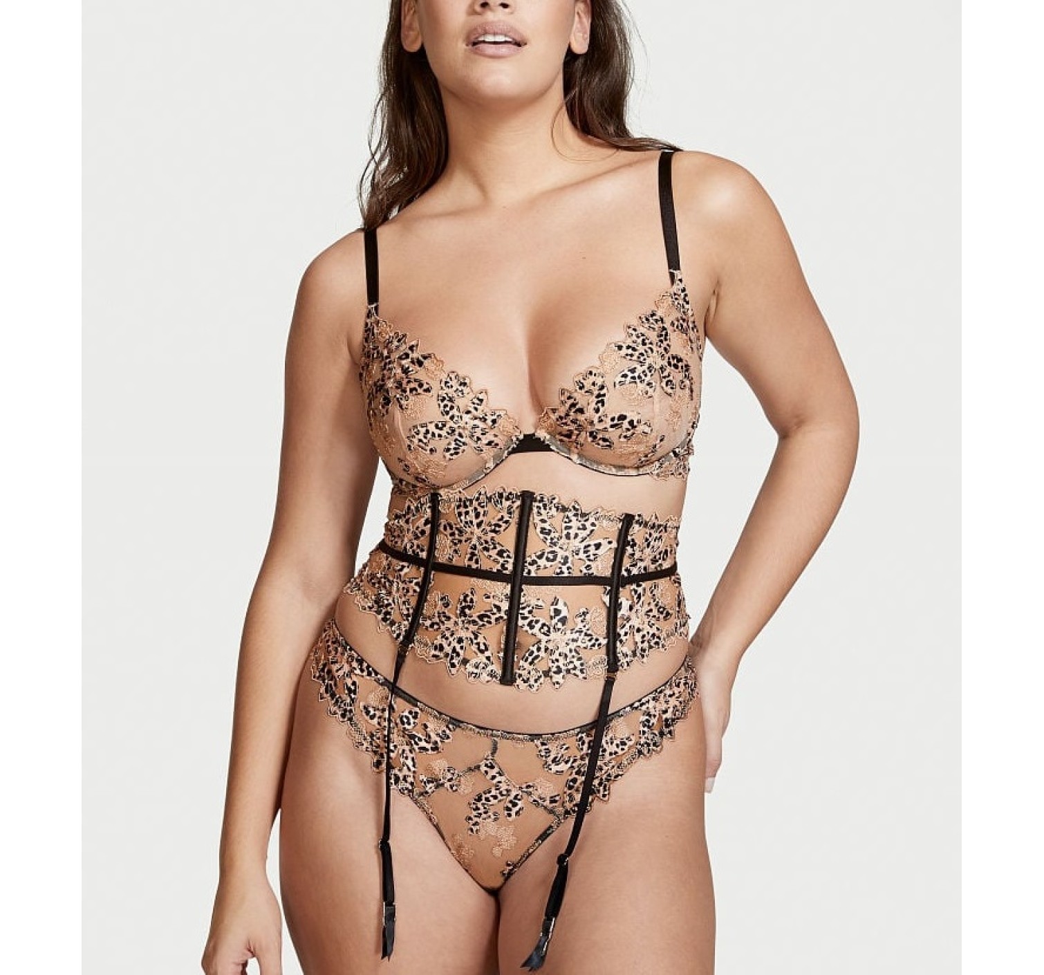 Комплект Floral Embroidered Waist Cincher Leopard set