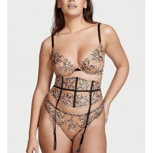 Комплект Floral Embroidered Waist Cincher Leopard set