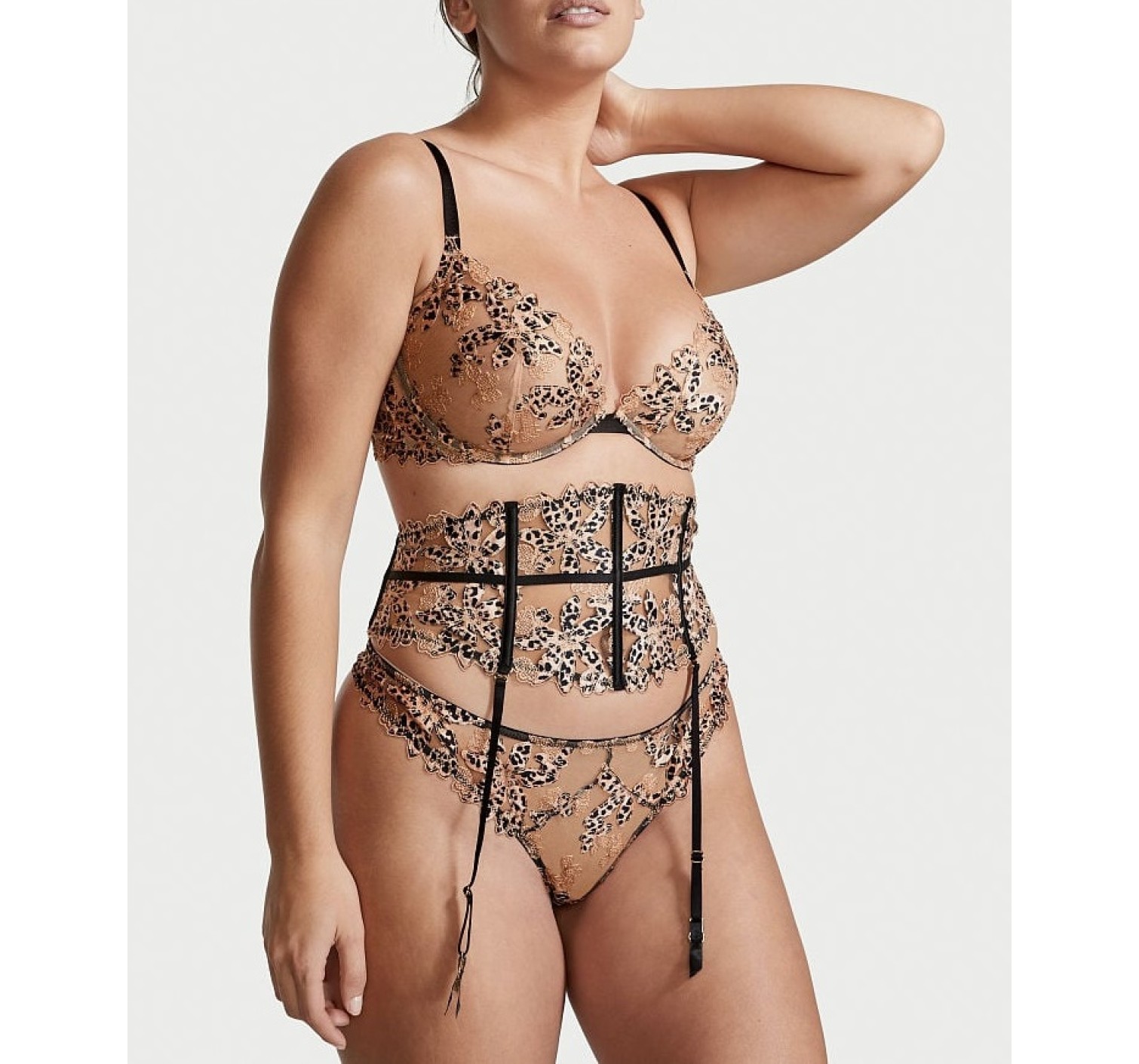 Комплект Floral Embroidered Waist Cincher Leopard set
