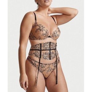 Комплект Floral Embroidered Waist Cincher Leopard set