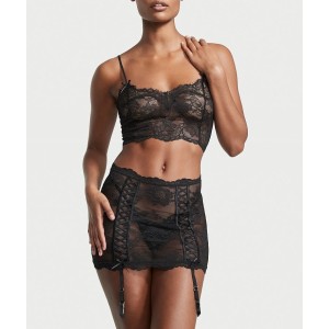 Раздельный Пеньюар Lace Crop Top and Garter Skirt Set Black