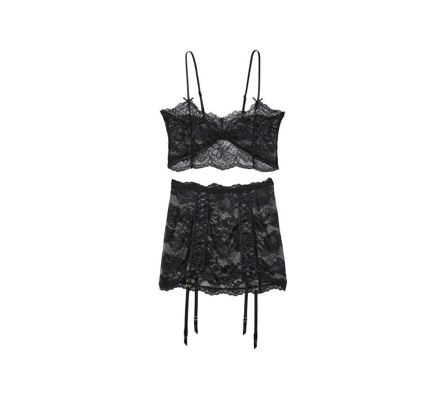 Раздельный Пеньюар Lace Crop Top and Garter Skirt Set Black