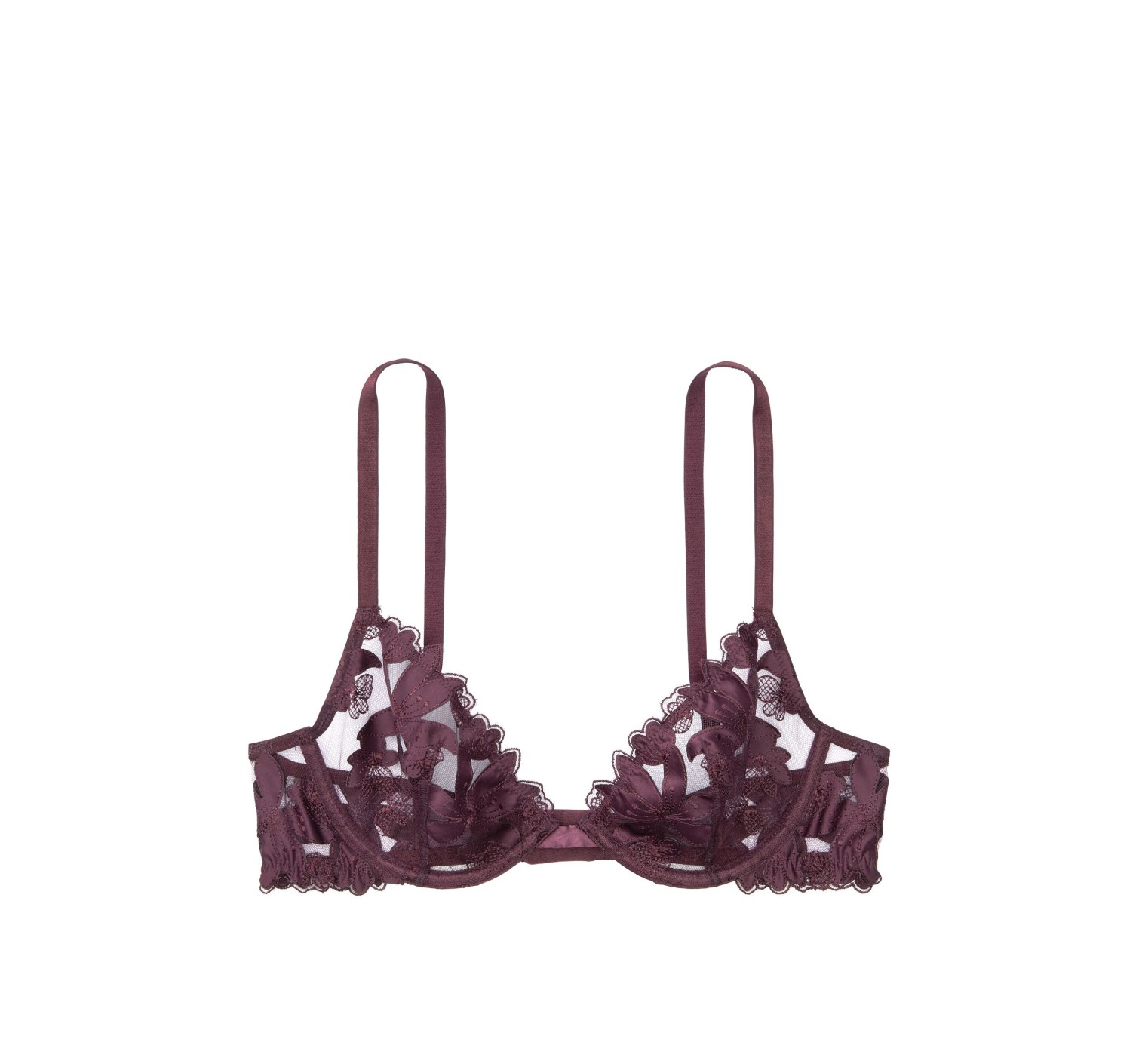 Комплект Floral Purple Embroidered Lace Unlined Demi Bra Set