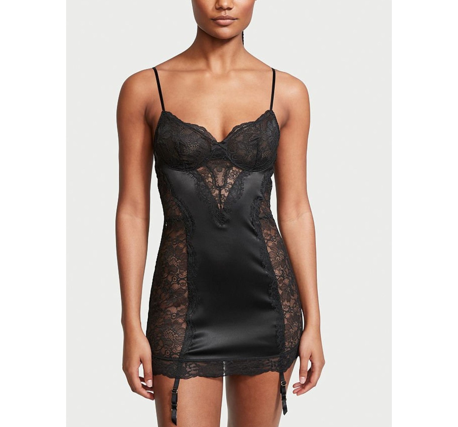 Пеньюар Black Lace Panel Garter Slip