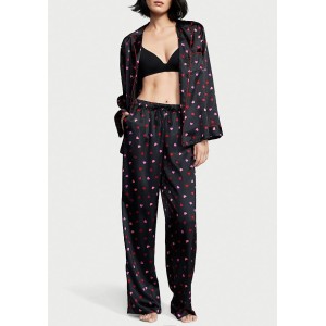 Пижама Satin Long Pajama Set Victoria’s Secret Black Mini Hearts