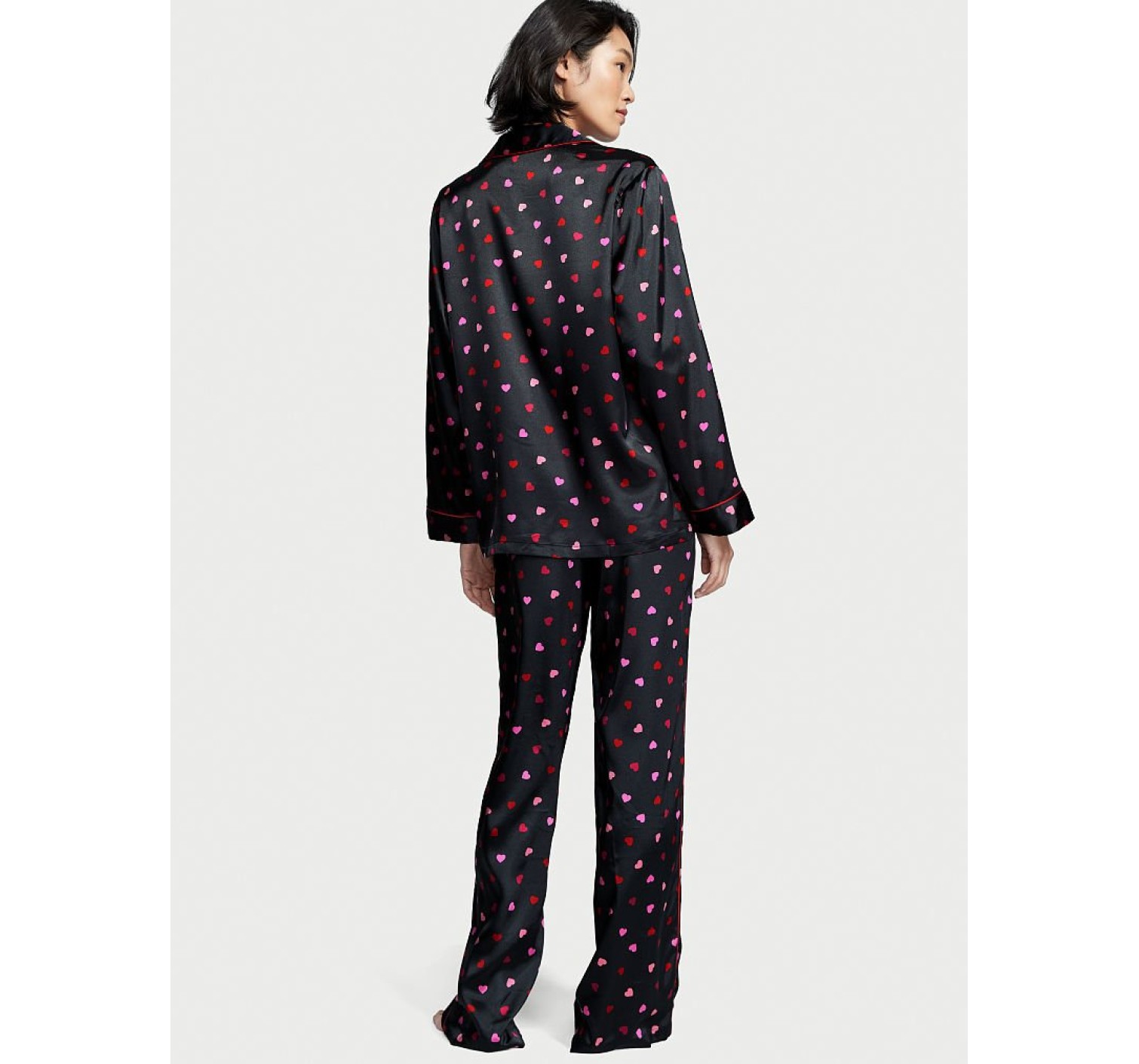 Пижама Satin Long Pajama Set Victoria’s Secret Black Mini Hearts