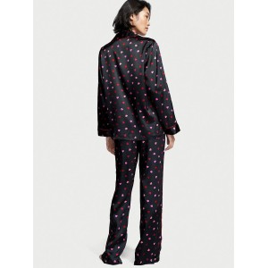 Пижама Satin Long Pajama Set Victoria’s Secret Black Mini Hearts