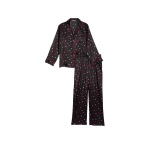Пижама Satin Long Pajama Set Victoria’s Secret Black Mini Hearts
