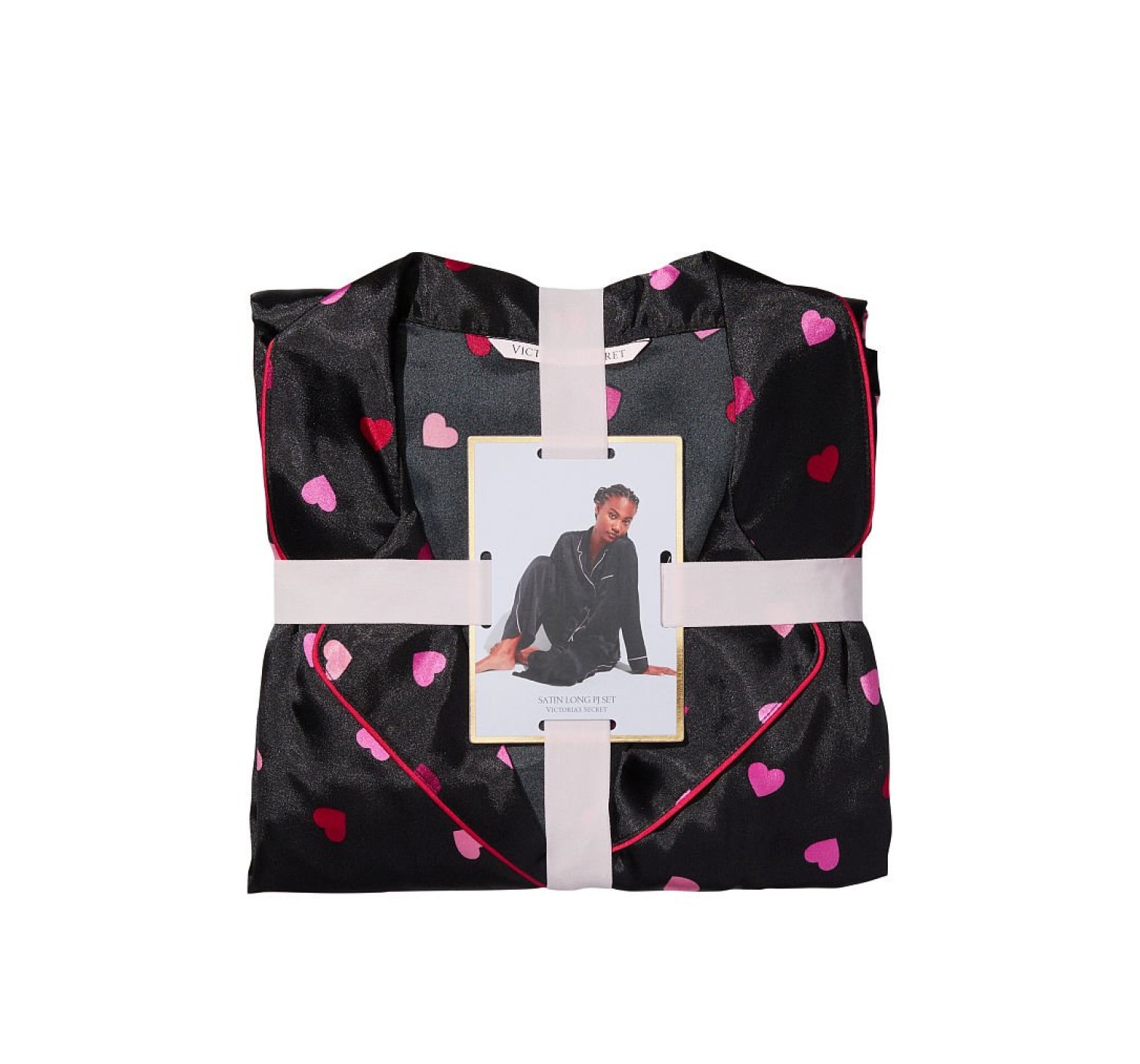 Пижама Satin Long Pajama Set Victoria’s Secret Black Mini Hearts