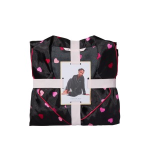 Пижама Satin Long Pajama Set Victoria’s Secret Black Mini Hearts