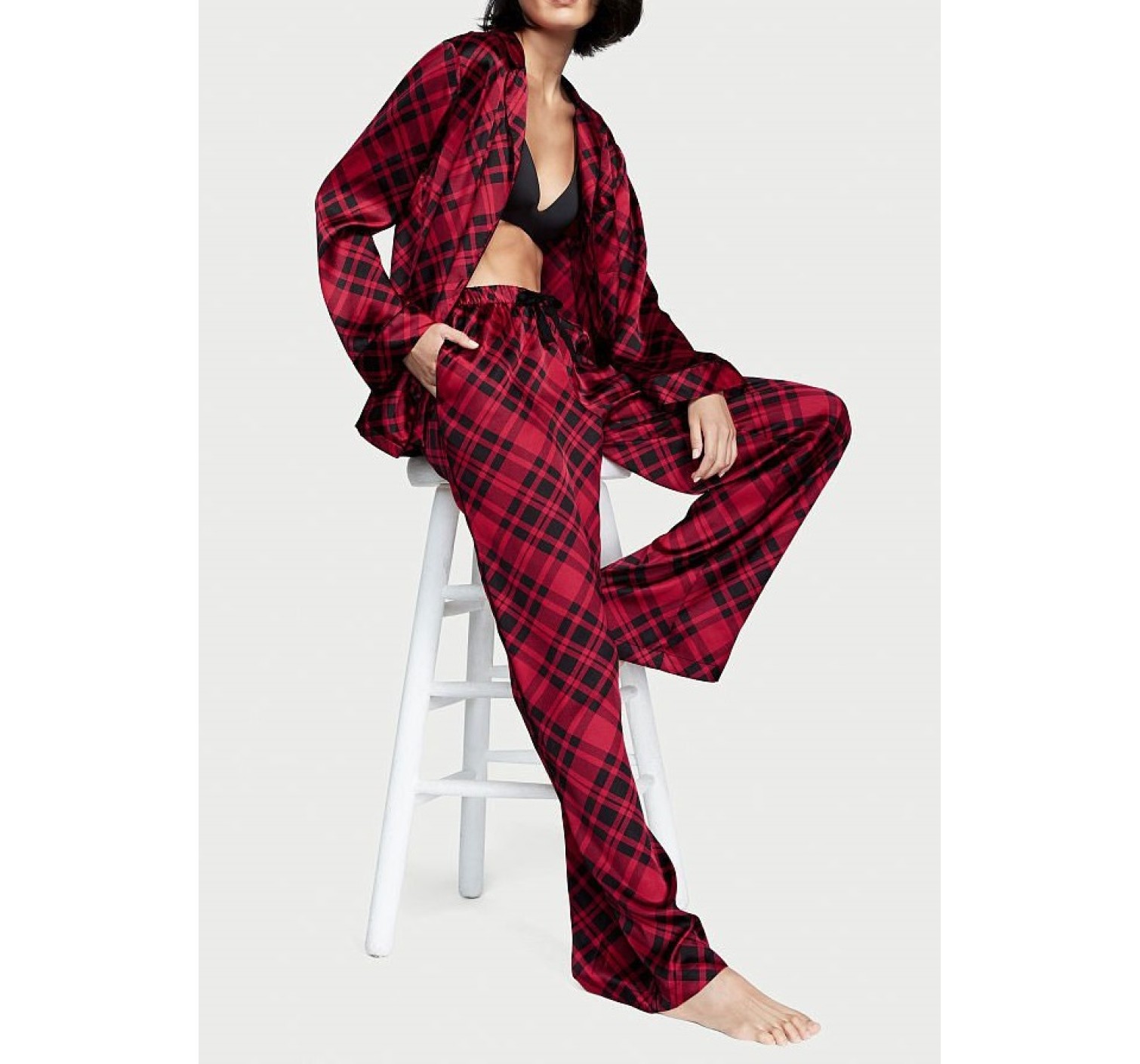 Піжама Satin Long Pajama Set Victoria's Secret Red Plaid