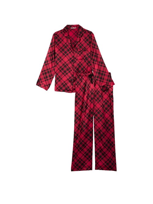Піжама Satin Long Pajama Set Victoria's Secret Red Plaid
