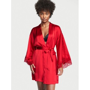 Халат Victoria’s Secret Satin Lace Inset Robe Lipstick