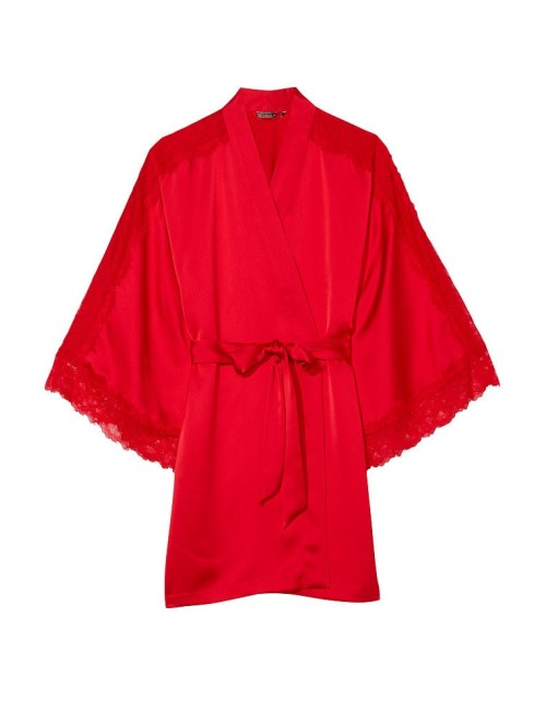 Халат Victoria’s Secret Satin Lace Inset Robe Lipstick