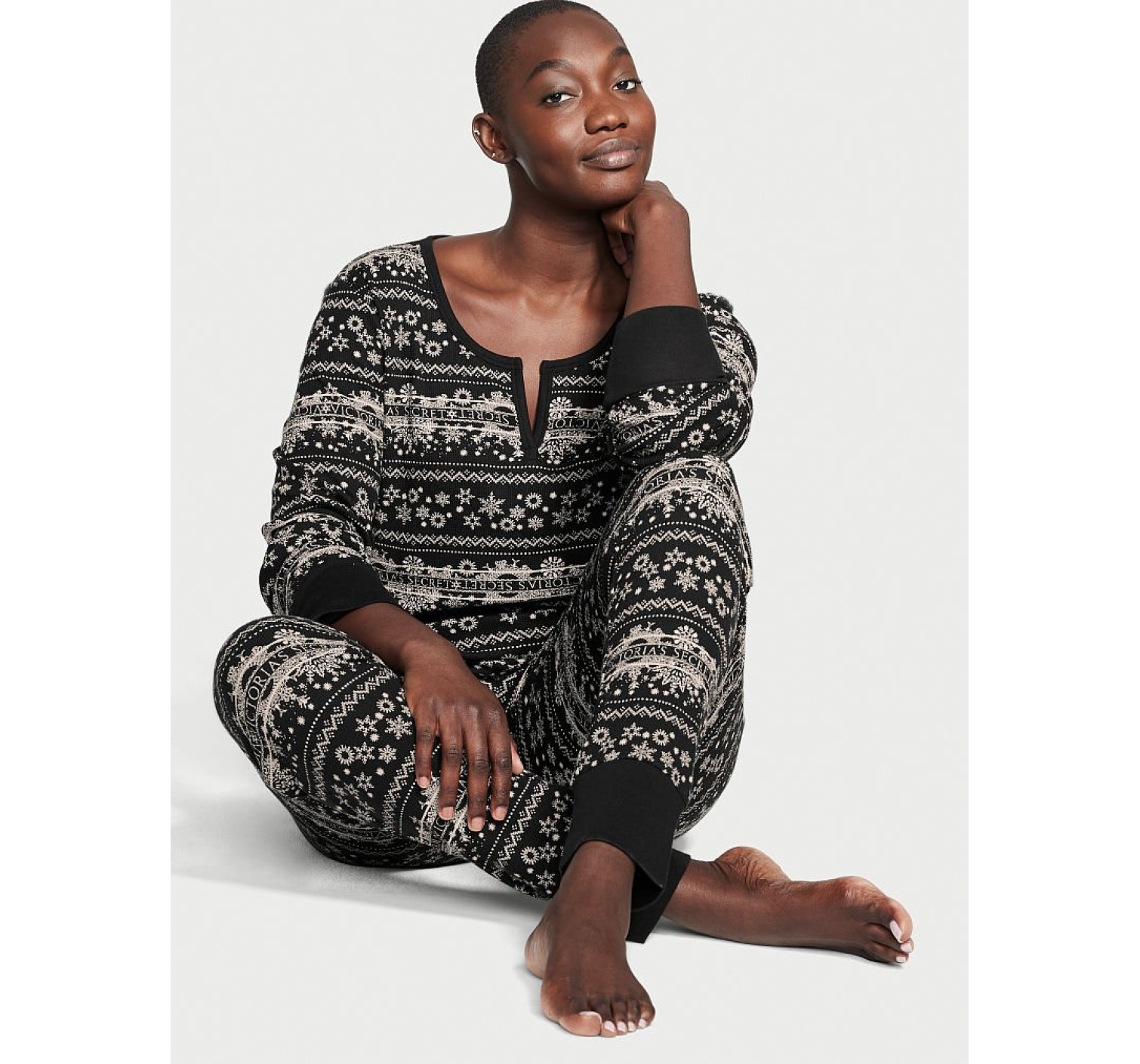 Пижама Thermal Long Pajama Set Black Fair Isle Snowflake