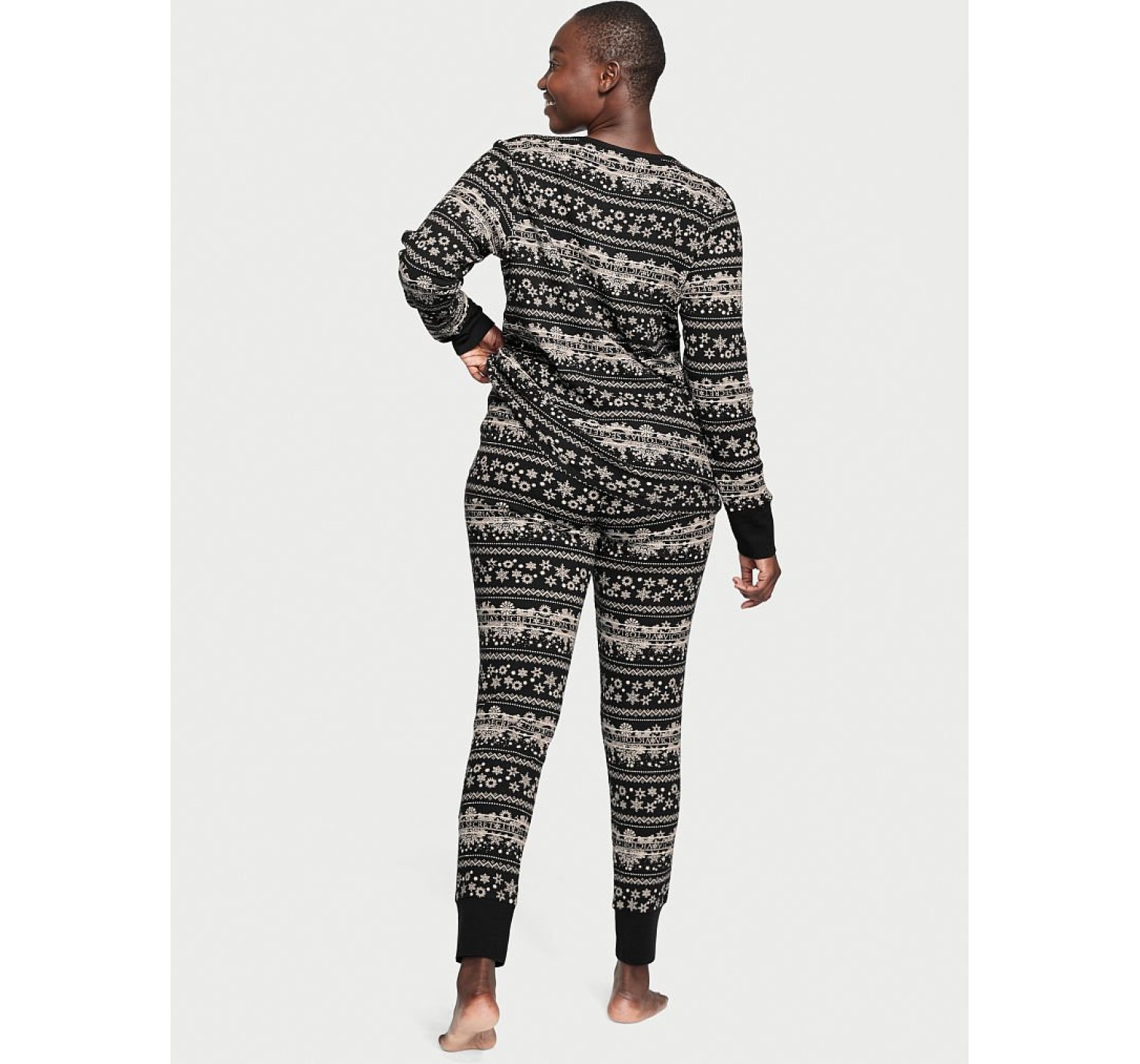 Пижама Thermal Long Pajama Set Black Fair Isle Snowflake