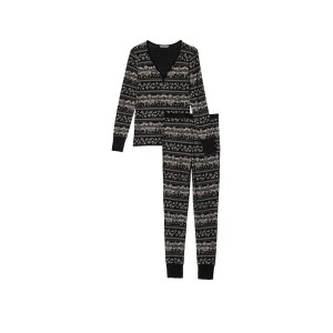 Пижама Thermal Long Pajama Set Black Fair Isle Snowflake