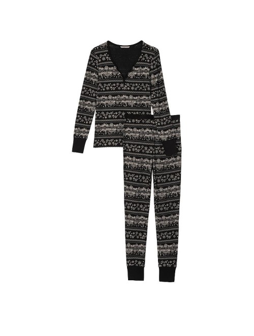 Піжама Thermal Long Pajama Set Black Fair Isle Snowflake