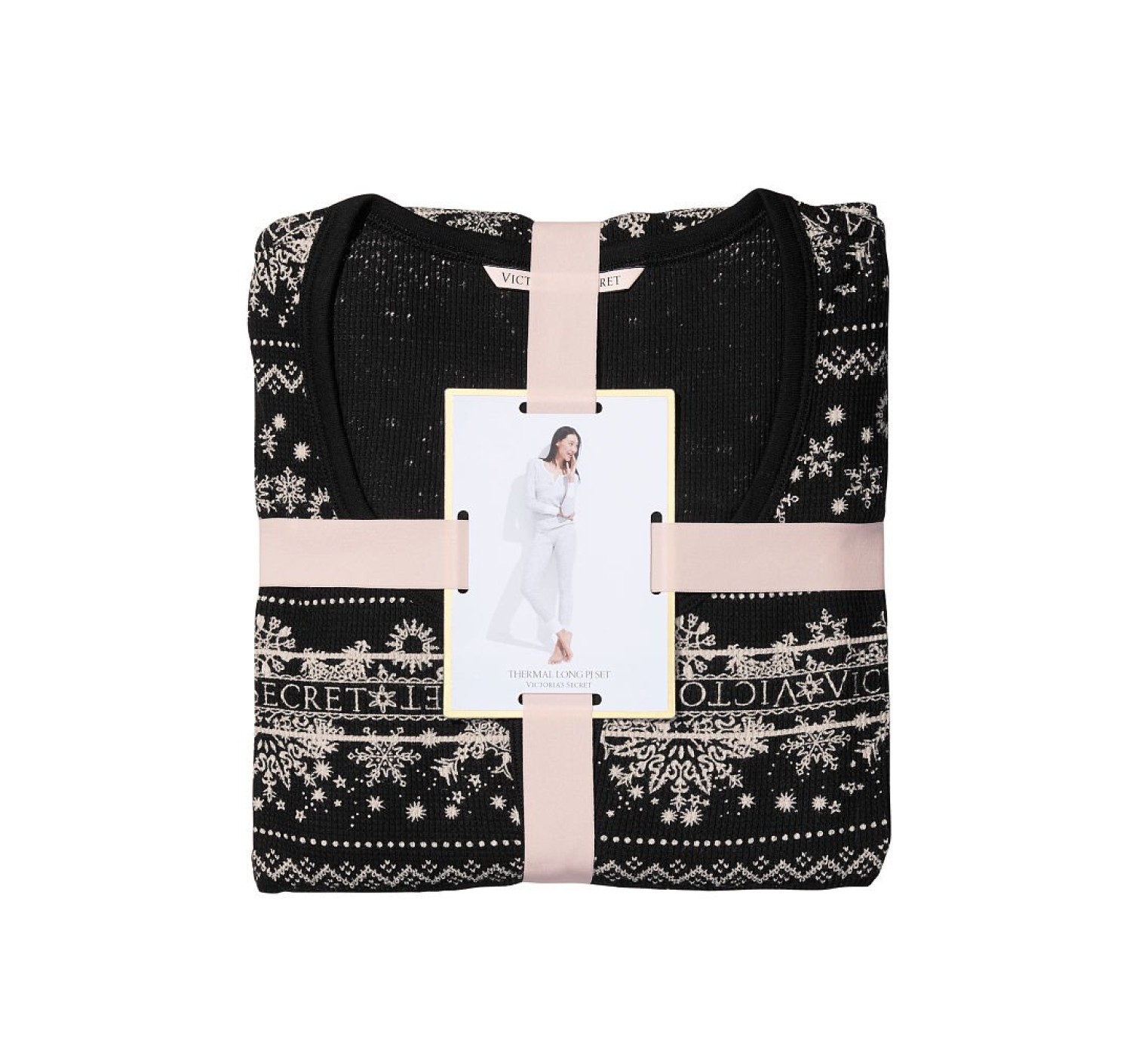 Пижама Thermal Long Pajama Set Black Fair Isle Snowflake