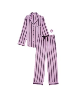 Пижама Victoria’s Secret Flannel Long PJ Set Black Stripes