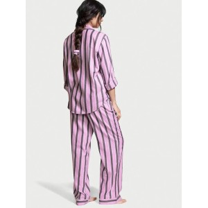 Пижама Victoria’s Secret Flannel Long PJ Set Black Stripes
