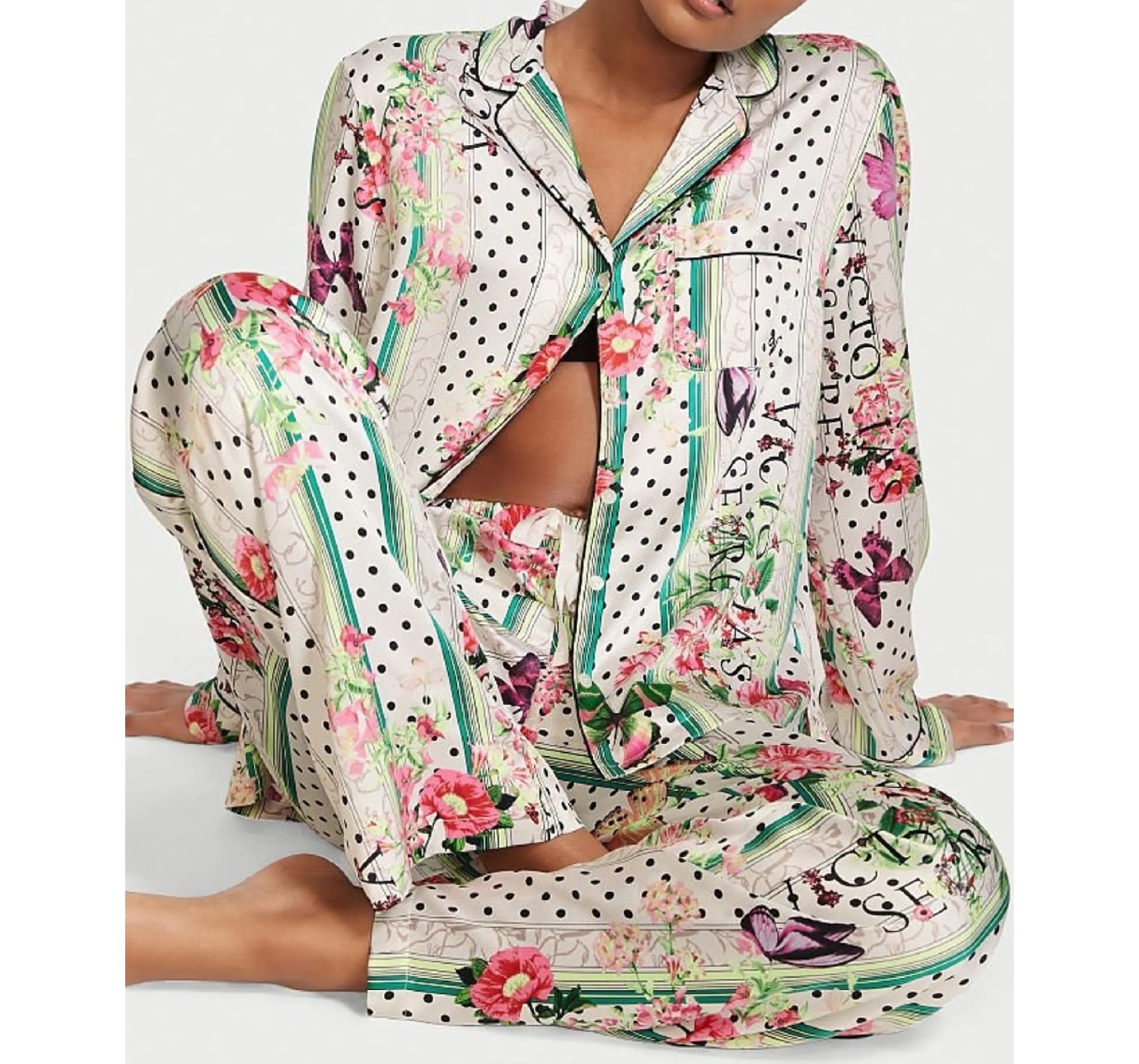 Пижама Satin Long PJ Set Flower print