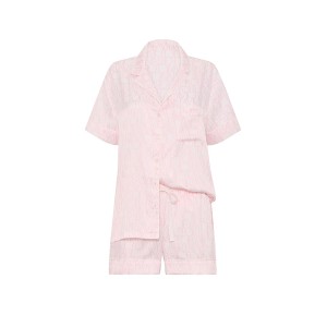 Пижама Victoria's Secret Signature Satin Short Pajama Set White & Pink Logo