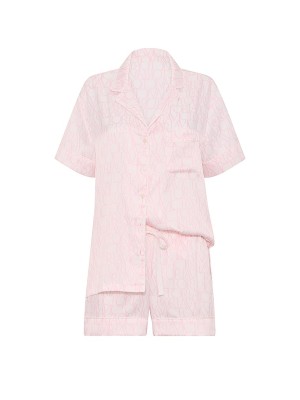 Пижама Victoria's Secret Signature Satin Short Pajama Set White & Pink Logo