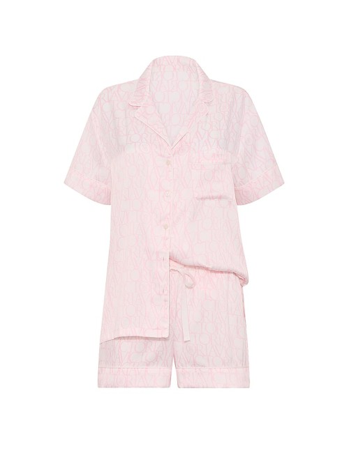 Піжама Victoria's Secret Signature Satin Short Pajama Set White & Pink Logo