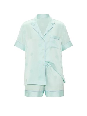 Піжама Victoria's Secret Signature Satin Short Pajama Set Yacht Blue Polka Dot