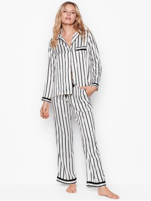 Сатиновая пижама Victoria’s Secret The Satin PJ Set Black Stripes