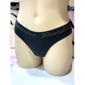 Черные трусики Victoria’s Secret Cotton Thong panty logo VS