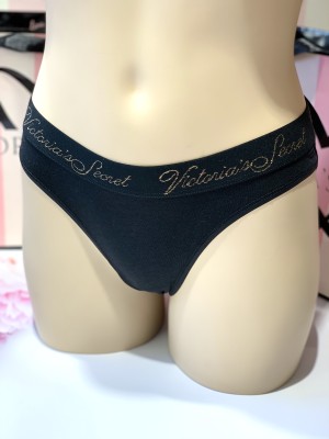 Черные трусики Victoria’s Secret Cotton Thong panty logo VS