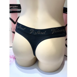 Черные трусики Victoria’s Secret Cotton Thong panty logo VS