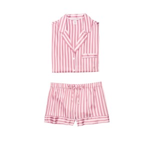 Пижама розовая в полоску Victoria’s Secret The Satin Short PJ Set Pink/Mauve Stripe