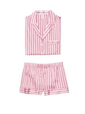 Піжама рожева в смужку Victoria's Secret The Satin Short PJ Set Pink/Mauve Stripe