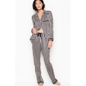 Сатиновая пижама Victoria’s Secret Black Stripes The Satin PJ Set